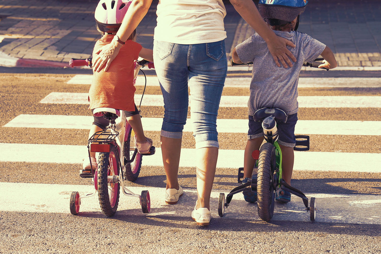 Woman and children in crosswalk